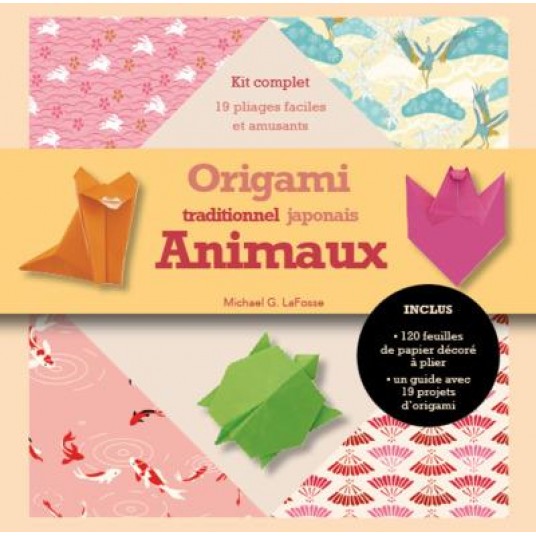 ORIGAMI TRADITIONNEL JAPONAIS - ANIMAUX - KIT COMPLET AVEC UN LIVRET ET 120 FEUILLES