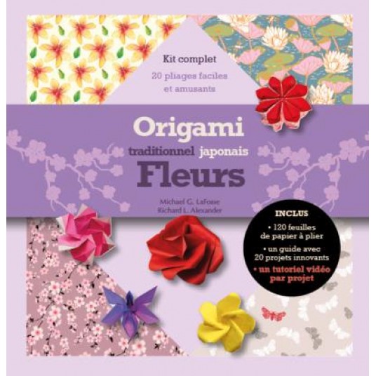 ORIGAMI TRADITIONNEL JAPONAIS - FLEURS - KIT COMPLET AVEC UN LIVRET ET 120 FEUILLES